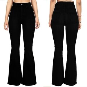 Between Us Retro Black Stretchy High Rise Flared Bell Bottom Jeans 13